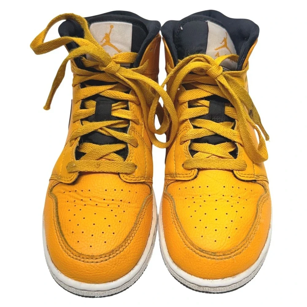 Nike Air Jordan 1 Mid Youth GS‎ Yellow Black Sneakers Size 4Y Athletic Shoes